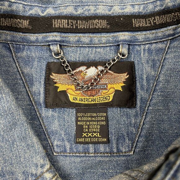 Harley Davidson Denim Jean Vest Mens 3XL Motorcycle Embroidered Logo Spokane - Picture 6 of 9